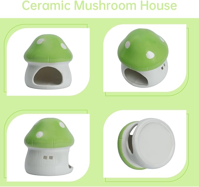 Saim Ceramics Mushroom House Aquarium Decor, Betta Fish Tank Accessories Landscape Decoration, Small Shrimp Goldfishes Habitat Hut Pleco Smalland Breeding Hide Caves Toad House - Green