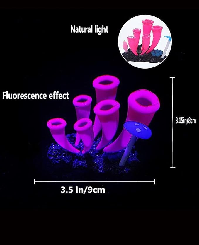 ZtohPyo 4 Pieces Aquarium Fish Tank Decorations with Glowing Effect, Silicone Glow Artificial Ornament Coral Reef Plants for Aquarium Decoration Small and Large Fish Bowl Decor Accessories