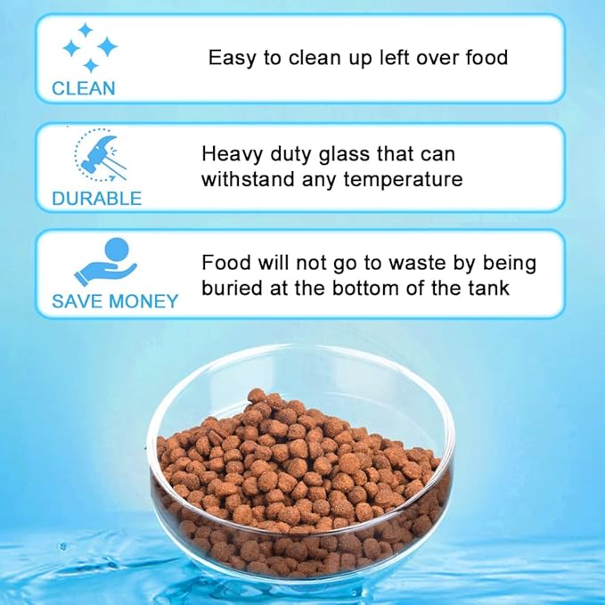 Aquarium Glass Feeder Dish Shrimp Feeding Dish Round Clear Glass Fish Feeder Bowl Fish Tank Food Tray Container Prevent Food Spilling, 65mm