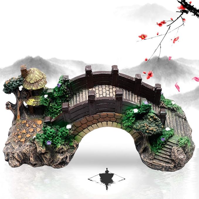 Aquarium Ornament Resin Arch Bridge Tree Pavilion Artificial Bridge Model for Garden Decor Fish Tank Landscape Accessories