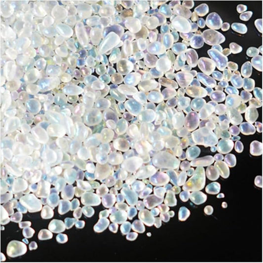 30g Crushed Stone Mini Crystal Chips Decorative Pebbles Gravel Irregular Gemstones Filling Gravel for Water Fountain Sand Landscape Fish Tank Garden (Crystal Ab(2-5mm))