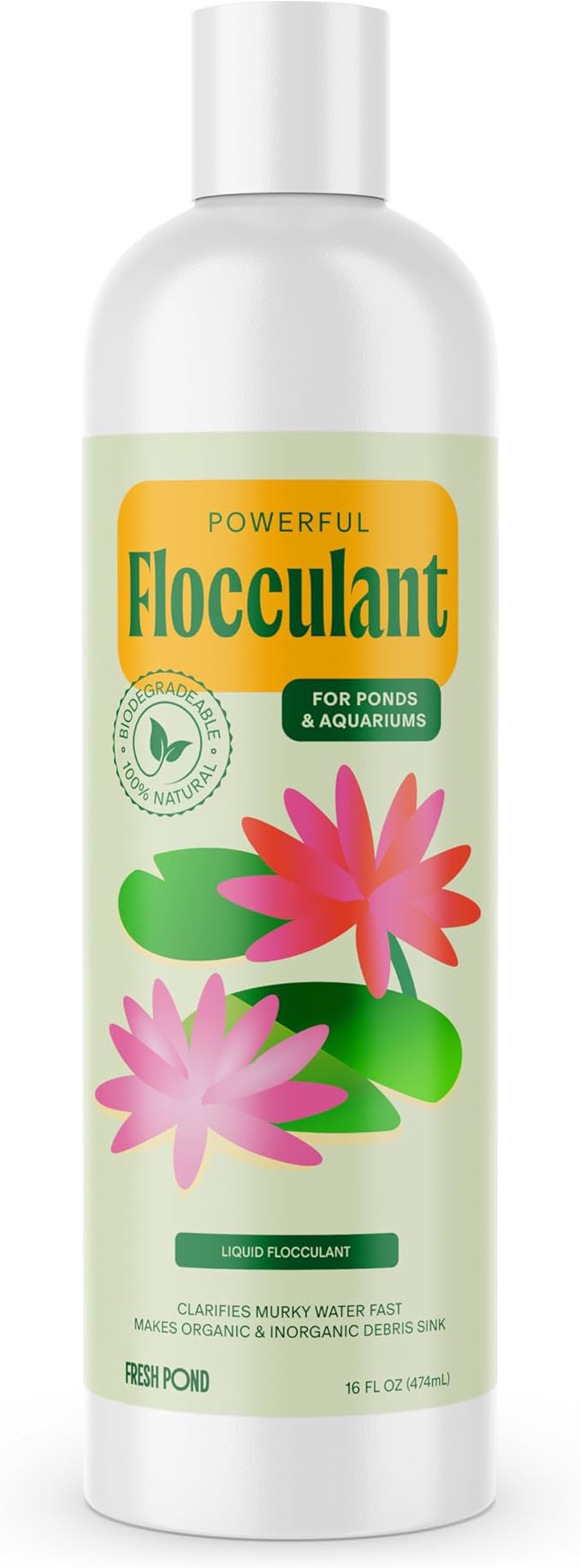 Flocculant for Aquariums, Ponds & Fountains – Powerful Water Clarifier Instantly Clears Murky Water - Fish & Wildlife Safe - 16 Fl Oz.