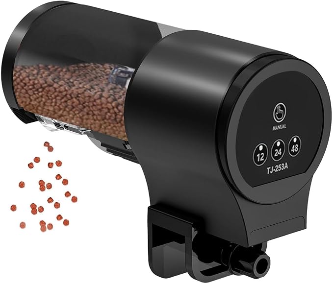 Automatic Fish Feeder for Aquarium - Auto Food Dispenser with Timer, 100ml Household Food Dispenser, with 12H 24H 48H Timer for Small Tank, Guppy Koi Cichlid Turtle Betta Shrimp Tetra360