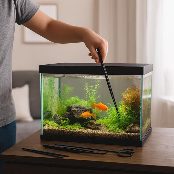 Mandala Crafts 15 Inches Black Stainless Steel Straight Aquarium Tweezers for Aquatic Plants – Long Aquascape Forceps for Fish Tanks, Hospital Tanks, Goldfish Bowls, and Terrariums