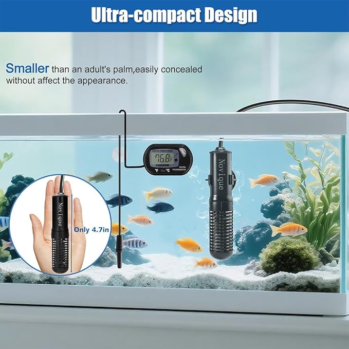 Mini Submersible Aquarium Heater 25W Small Betta Fish Tank Heater with Digital Thermometer (Preset Temperature 78℉)