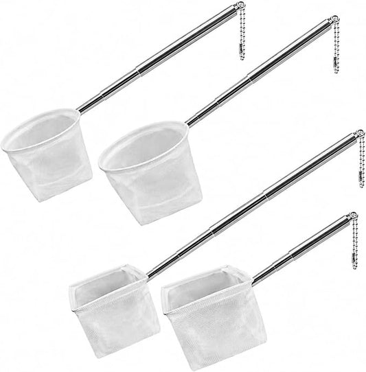 Stainless Steel Retractable Fish Net Set of 4 (4 Sizes), findTop Fine Mesh Aquarium Net for Fish Tank, Small Fish Nets with Durables Handle, Top 4 Models for Freshwater and Saltwater