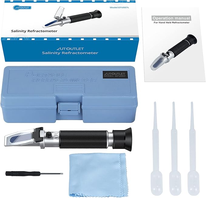 AUTOUTLET Refractometer Saltwater Aquarium for Seawater,Pool,Tank,Testing,Marine Fishkeeping, 0-100PPT & 1.000-1.070 Salinity Tester with ATC Function Hydrometer Specific Gravity Salinity Meter Kit