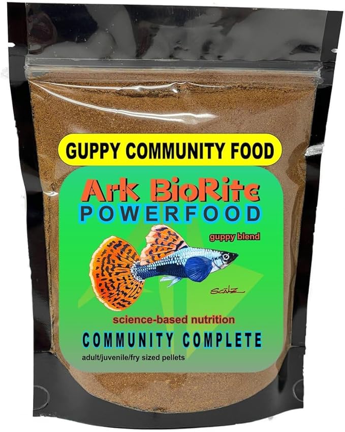 2oz Guppy Fish Food Blend Highly Nutritious PowerFood Cleaner Water - Guppy Fish Food Super Colonies Power Food Complete, Balanced, Fast Absorption