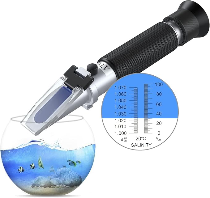 AUTOUTLET Refractometer Saltwater Aquarium for Seawater,Pool,Tank,Testing,Marine Fishkeeping, 0-100PPT & 1.000-1.070 Salinity Tester with ATC Function Hydrometer Specific Gravity Salinity Meter Kit