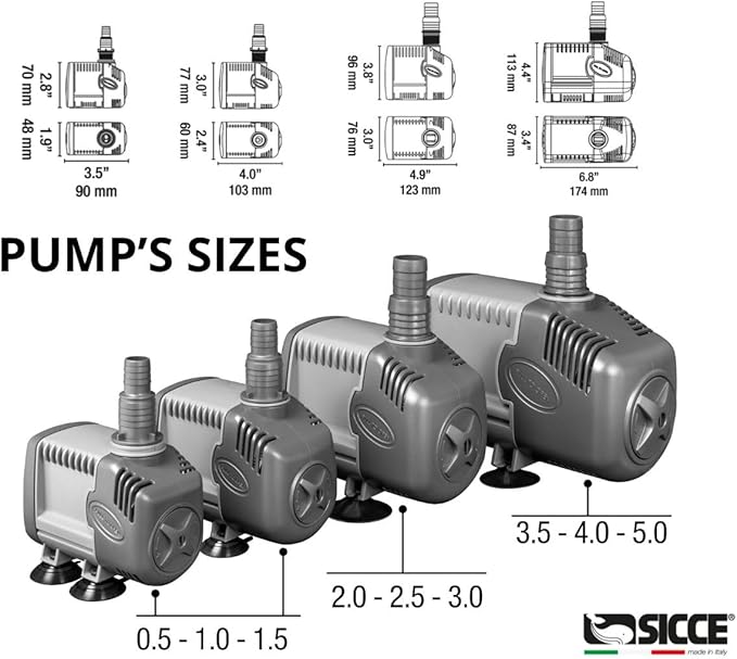 SICCE Syncra Silent 3.5 Multifunction 687 GPH Submersible Water Pump | Italian Made 68W Ultra Quiet Durable Aquarium Fish Tank, Fountain, Pond, Hydroponics, Terrarium Black | Freshwater & Saltwater