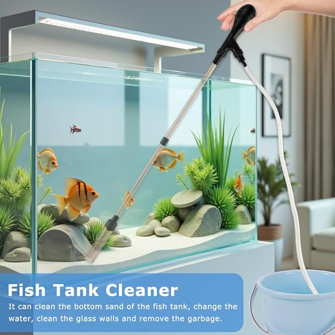 Aquarium Siphon Pump Gravel Cleaner - 80GPH Powerful Fish Tank Vacuum Gravels Cleaning Kit,Manual Water Changer with Air Push Button, for Aquarium Water Changer, Sand Cleaner