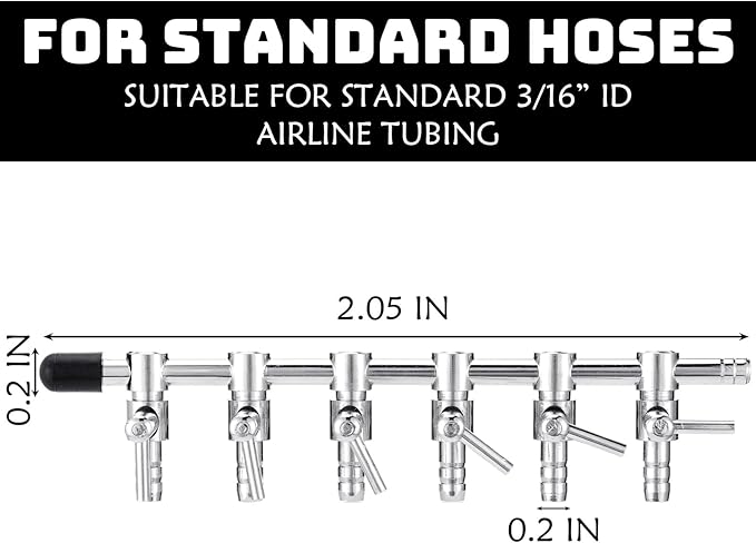 3 Pack 6 Way Aquarium Stainless Steel Air Flow Control Lever Valve with Airline Tubing Connector for Air Pumps Fish Tank Multi-Port Distributor Splitter