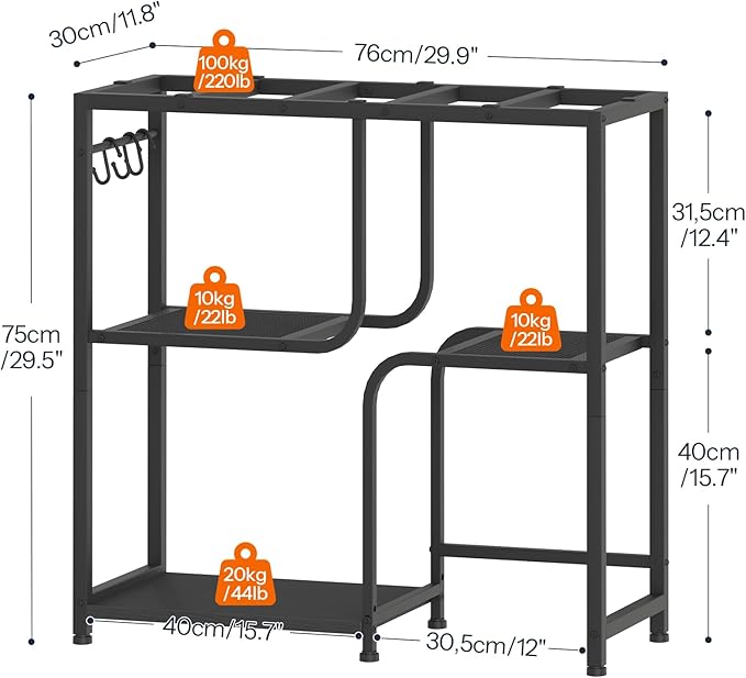 HOOBRO 20 Gallon Fish Tank Stand with Storage Shelves, Heavy Duty Aquarium Stand, Metal Frame Reptile Turtle Tank Stand, 29.9”L x 11.8”W, 220 LBS Capacity, Black BB74FT01