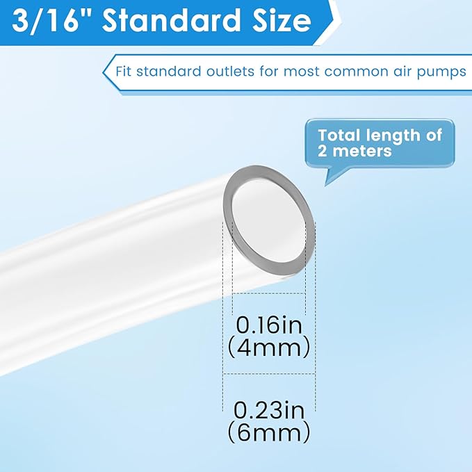 Aquarium Tubing, Airline Tubing, Standard 3/16” Air Hose Clear and Flexible – Resists Kinking, for Fish Tank Air Pump,Hydroponics and Pond (6 Feet)