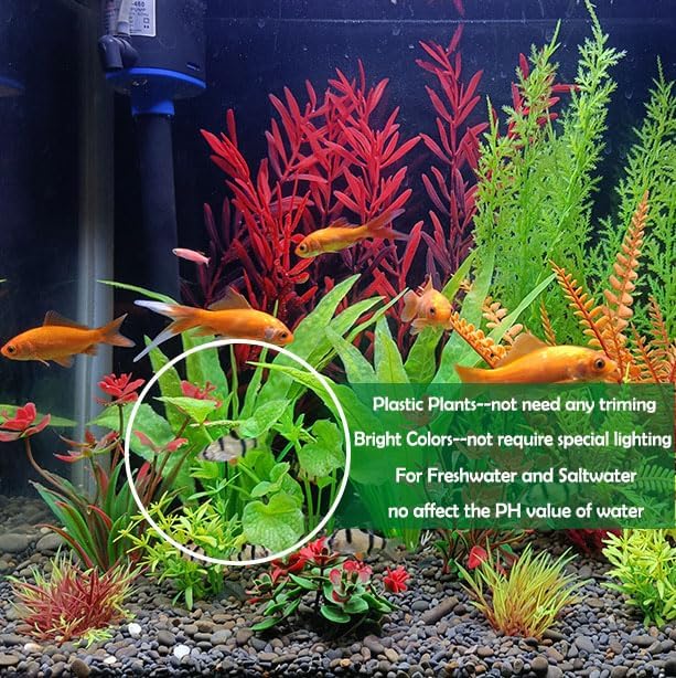 Aquarium Plants,Artificial Fish Tank Decorations Decor Plastic Plants Set 18 Pcs Landscaping Decorations Fish Tank Accessories,Small to Large,Tc1801