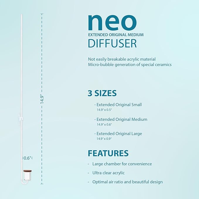 Aquario Neo CO2 Aquarium Diffuser - CO2 Diffuser Aquarium Kit, CO2 Diffuser for Aquarium Plants, CO2 System for Aquarium - Extended Original Diffuser, Large