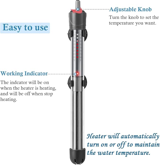 HITOP 200W Adjustable Aquarium Heater, Submersible Fish Tank Heater Thermostat with Suction Cups for 30-45Gal
