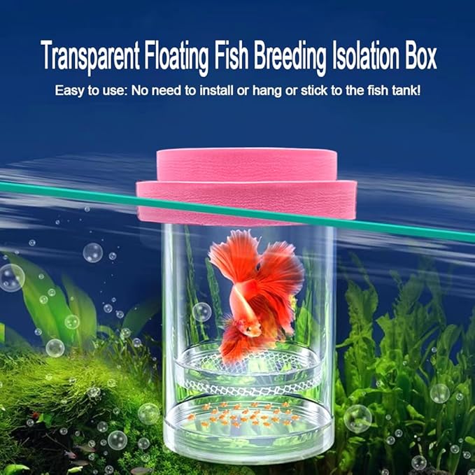 Floating Fish Breeding Isolation Box for Aquarium Tank Plastic Mesh Hatchery Incubator Breeder Box for Baby Fish Betta Shrimp Clownfish Guppy (Pink, Small)