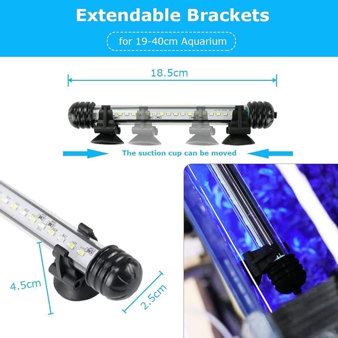Aquarium Light for Fish Tank,Auto on/Off Submersible White and Blue Aquarium Plant Light with Timer and dimming Function (7.5 inch （Timer & Dimming Function)
