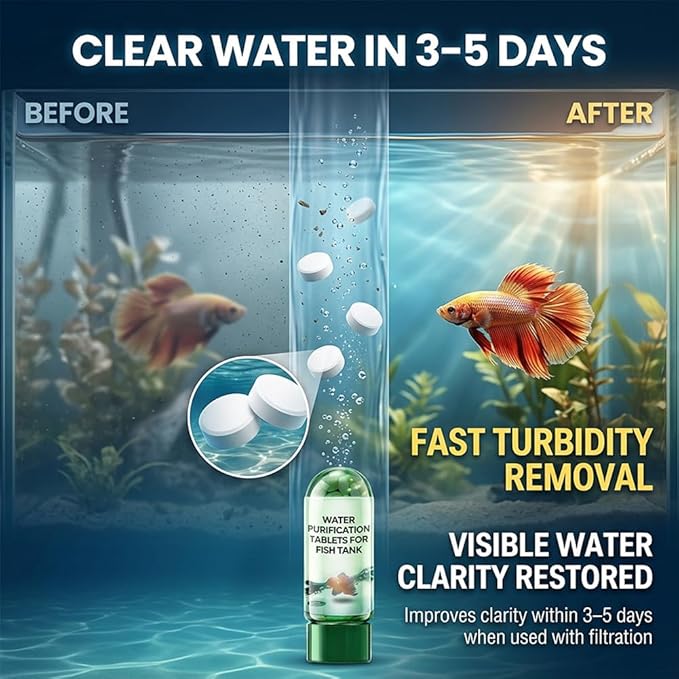 Water Purification Tablets for Fish Tank, Powerful Aquarium Water Purification Tablet, Efficient Clear Turbidity & Improve Water Quality, Remove All Kinds of Turbidity from Fish TankWater (9pcs)