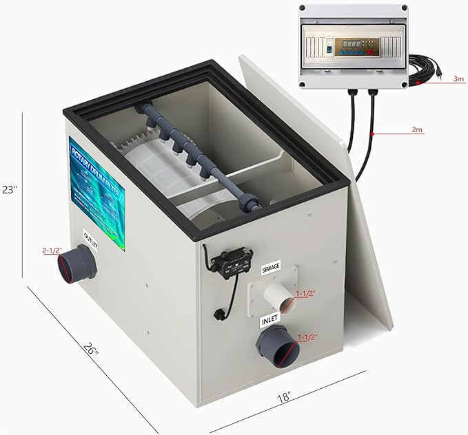 Rotary Drum Filter,Canister Filter,RDF Fully Automatic Water Self-Cleaning Filtration for Koi Pond,Fish Pond,Aquarium,Seedling Cultivation Base,Aquaculture,Hydroponics (4000GPH Advanced Edition)