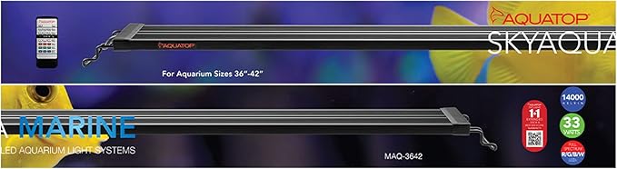 Aquatop SkyAqua Marine LED Saltwater Aquarium Light, 14000K Spectrum – Fits 36-42-Inch Tanks, 3 Position Toggle Switch & Included Remote Control, Aquarium Lights for Fish Tanks, UL & CSA