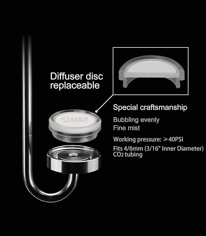 Aquarium Stainless Steel CO2 Diffuser Atomizer with Integrated Check Valve, DC300-40