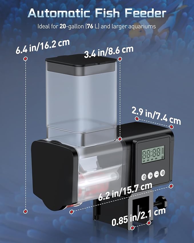 Pawfly Automatic Fish Feeder for Aquarium, 200/450 mL Auto Fish Feeder Automatic Dispenser, Adjustable Auto Fish Food Dispenser with Timer, Fish Food Vacation Feeder, Battery Operated (Not Included)
