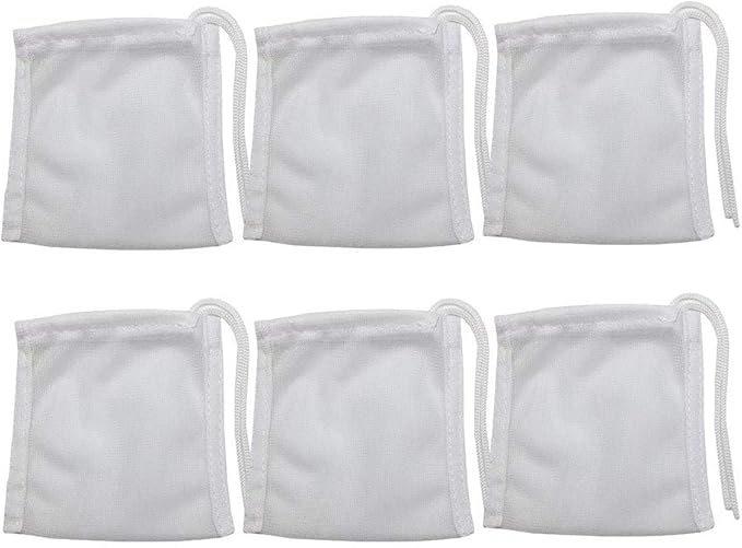 Fish Tank Small Sized Filter Bags, 6 Pack High Flow Bags 3 by 4 inches Aquarium Filter Media Mesh Bags with Nylon Drawstrings,White
