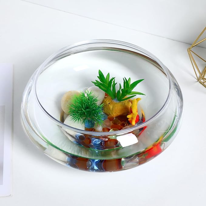 HANABASS Clear Fish Bowl Vase Wide Mouth Bubble Bowl Round Shallow Planter Terrarium Fish Tank- Aquatic Plant Pot Hydroponic Planter Table Centerpiece, 9.5X 9.5X 3.9 Inch, for Office Home