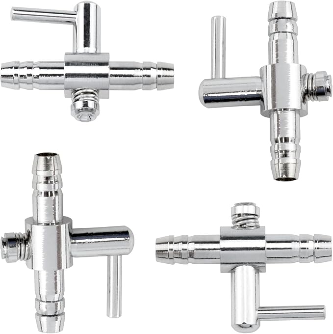 One-Way Air Flow Tubes Stainless Steel Pump Lever Control Valves for Aquarium Fish Tank (Silver) -4PCS