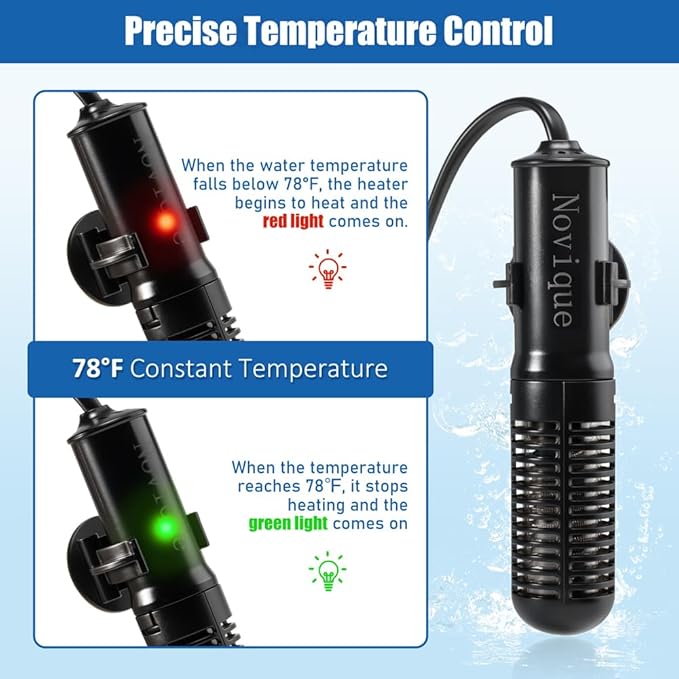 25W Mini Aquarium Heater Submersible Constant Temperature Fish Tank Betta Heater Free Thermometer Sticker Suitable for 1-6 Gallons Saltwater and Freshwater Tanks