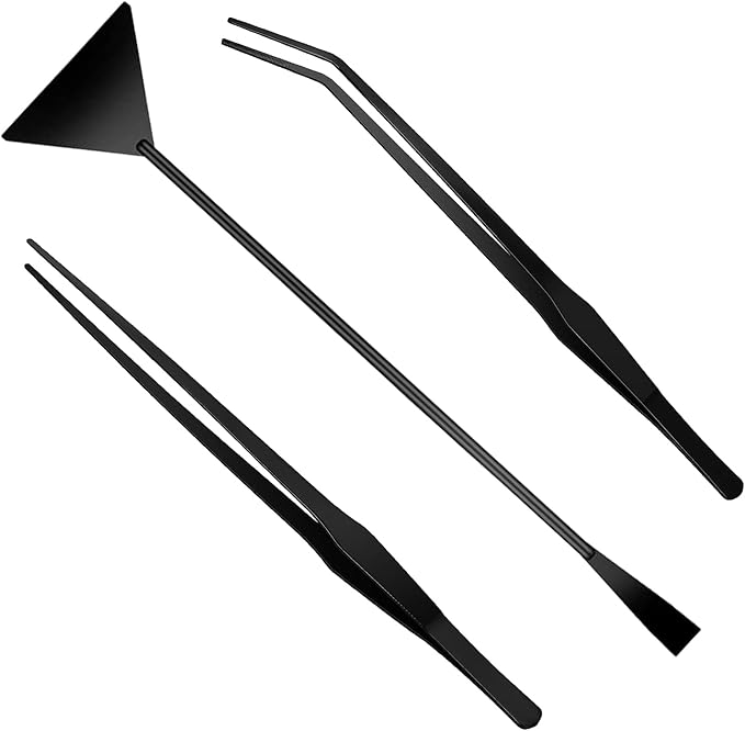 3Pcs Aquascaping Tools Kit, Long Stainless Steel Aquatic Plant Tweezers, Scrapers, Long Handle Feeder Tools for Fish Aquariums, Reptiles Snakes Lizard Gecko Spider and Bird (Black)