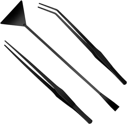 3Pcs Aquascaping Tools Kit, Long Stainless Steel Aquatic Plant Tweezers, Scrapers, Long Handle Feeder Tools for Fish Aquariums, Reptiles Snakes Lizard Gecko Spider and Bird (Black)