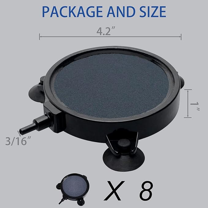 kathson 4.2 Inch Air Stone Disc Bubble Diffuser 8 PCS with Suction Cups Fish Tank Air Pump Round Dissolved Oxygen Airstone Decoration for Hydroponics Pond Aquarium Aquaponics