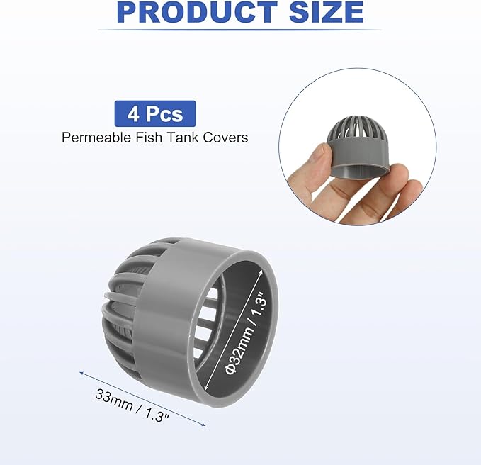 PATIKIL 1.3 Inch (32mm) Fish Cover Permeable Cap, 4 Pcs PVC Breathable Cap Aquarium Guard Fish Tank Intake Cover, Gray