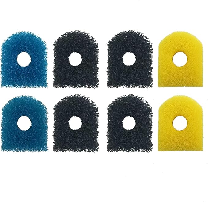 Aquarium Replacement Filter Sponge, Fish Tank Filter Replacement Parts, 8 Sponge Blocks(2 x Coarse Sponge, 2 x fine Sponge, 4 x Carbonized Sponge)