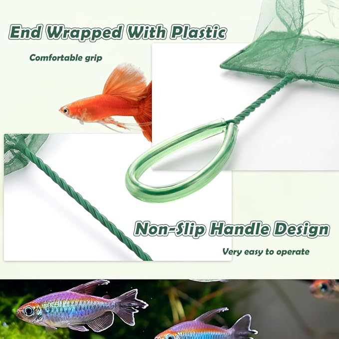 3 Pack Fish Net Aquarium Fine Fishing Mesh with Plastic Handle, 6-Inch