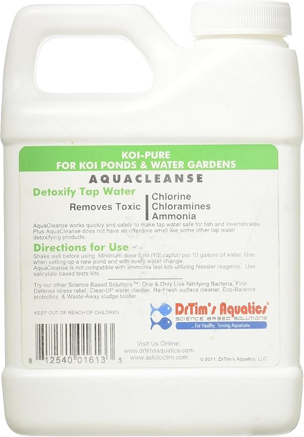 DrTim’s Aquatics AquaCleanse for Koi Aquariums – 16 oz – Tap Water Detoxifier, Dechlorinator & Ammonia Reducer for New and Cycled Fish Tanks