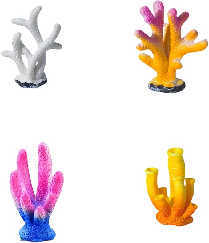 4 Pcs Artificial Coral Plant Aquarium Decorations Decor Artificial Polyresin Colorful Coral Reef Decoration Fish Tank Accessories Aquarium Decor Betta Fish Tank Aquarium Landscape (Style B)