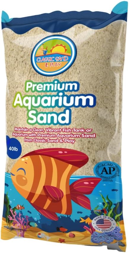 CLASSIC SAND & PLAY Natural Aquarium Sand for Freshwater and Saltwater Tanks, 40 lb. Bag, Improves Filter Life and Filtration Process, Pre-Washed Fine Sand, Natural