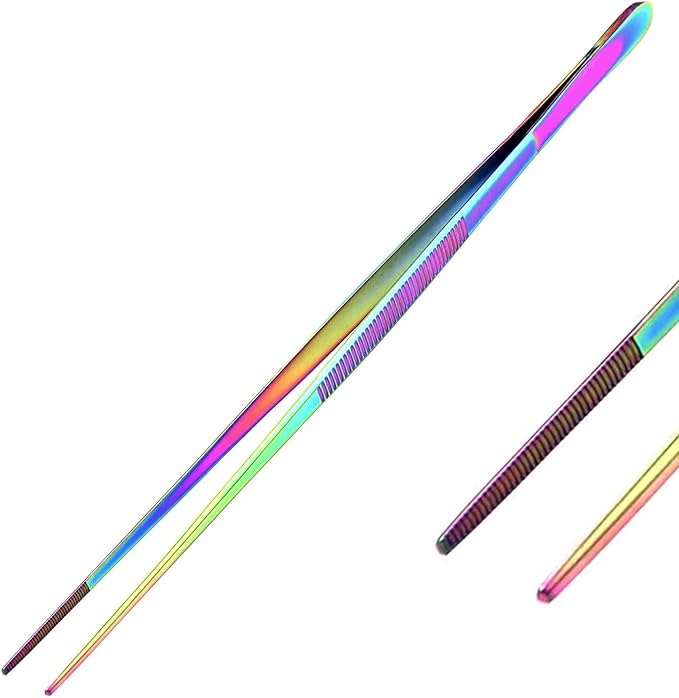 Aquarium Tweezers Stainless Steel Straight Tweezers For Fish Tank Aquatic Plants Long Handle Reptile Feeding Tongs,24 Inch Multi Rainbow Color