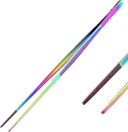 Aquarium Tweezers Stainless Steel Straight Tweezers For Fish Tank Aquatic Plants Long Handle Reptile Feeding Tongs,24 Inch Multi Rainbow Color