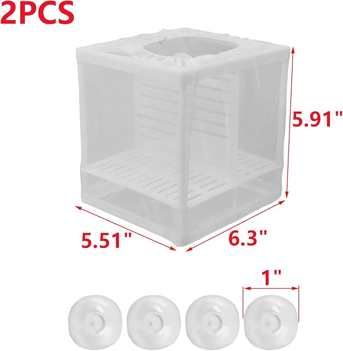 MY MIRONEY 2PCS 6.3" x 5.51" x 5.91" Fish Tank Breeder White Nylon Fish Incubator Mesh Box Aquarium Fish Fry Hatchery Breeder with Suction Cups (with Divider)