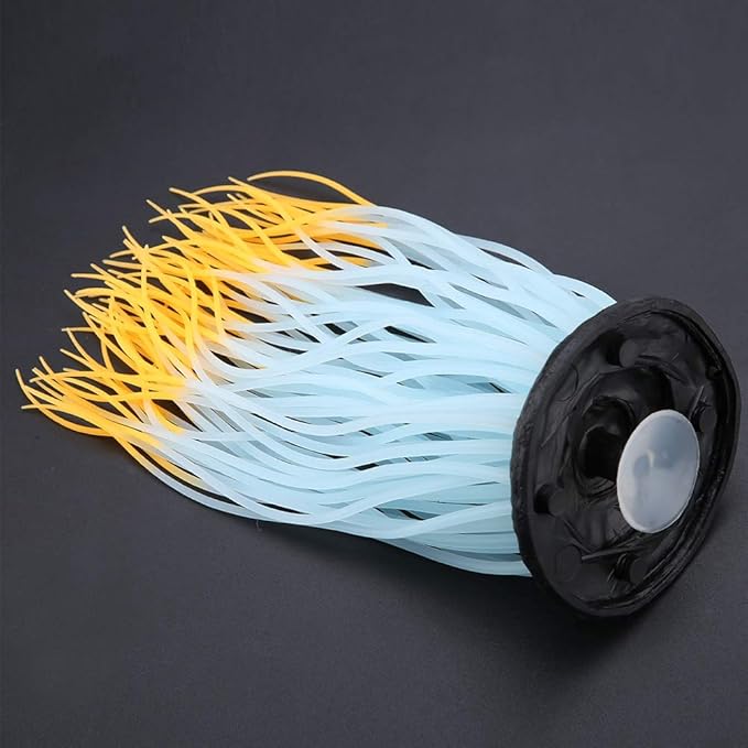 Pssopp Simulation Silicone Luminous Sea Anemone Ornament Artificial Plant Simulation Sea Anemone for Aquarium Fish Decoration with Suction Cup(Orange)