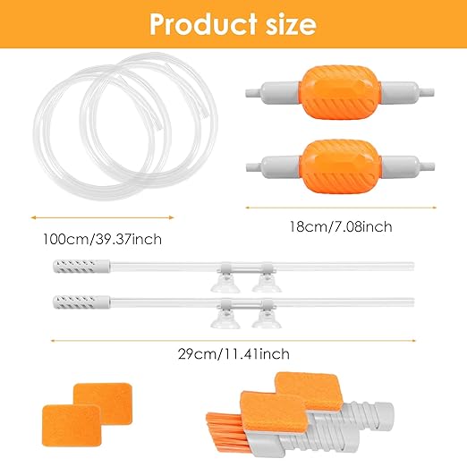 2 Pcs Aquarium Vacuum Gravel Cleaner, Siphon Fish Tank Cleaner Siphon Pump Water Change Fish Tank Accessories Hand with Long Hose and Cleaning Brush Pad, for Small Fish Tanks Aquarium Water Changing