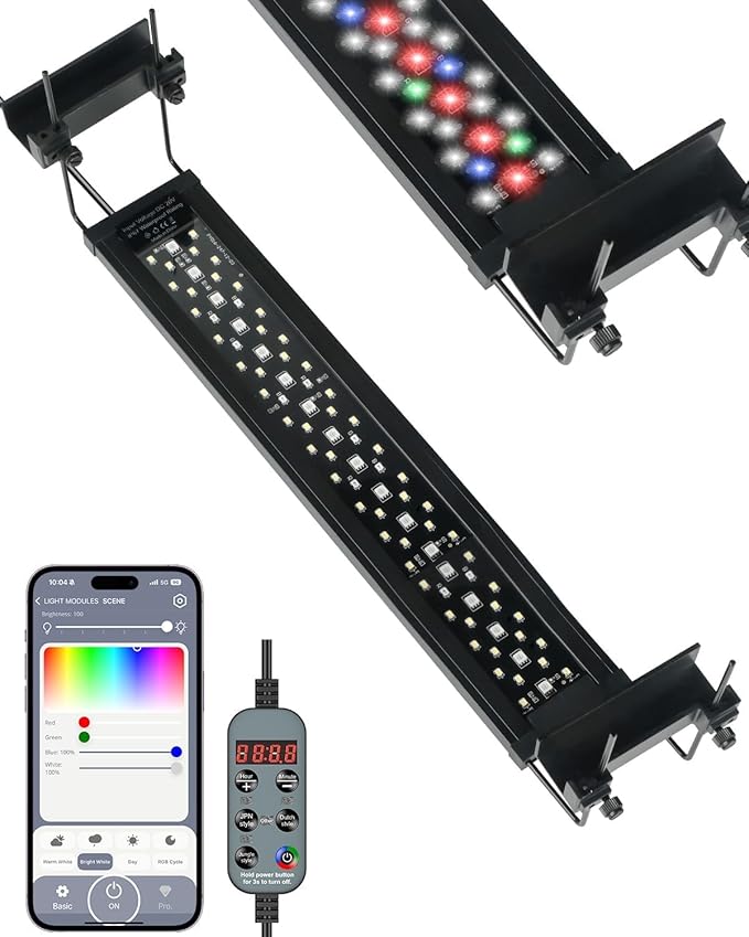 Pawfly Aquarium Light for Plants, 19 W Bluetooth Fish Tank Light, Full Spectrum Aquarium Lights for 18"-24" Fish Tanks, Extendable 24/7 LED Lights with Timer Modes & Adjustable Brightness