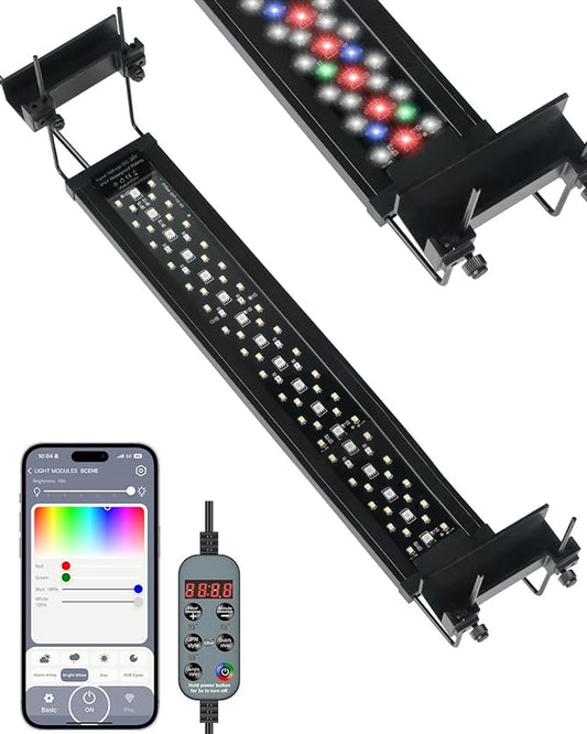 Pawfly Aquarium Light for Plants, 19 W Bluetooth Fish Tank Light, Full Spectrum Aquarium Lights for 18"-24" Fish Tanks, Extendable 24/7 LED Lights with Timer Modes & Adjustable Brightness