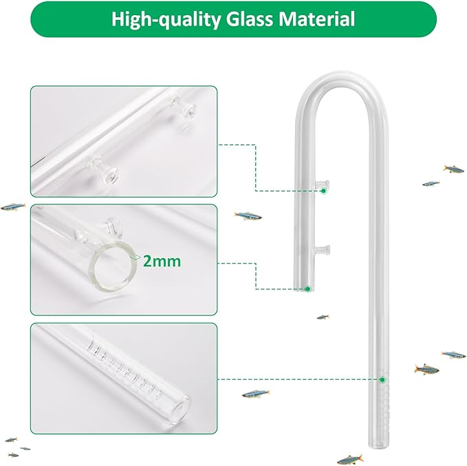 17mm Aquarium Glass Lily Pipe with Inflow, Outflow and Brush & 6 Suction Cups for 5/8" ID (16/22mm) Tubing