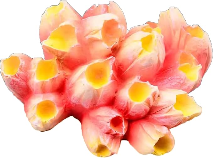 Resin Coral Plant Decorations Artificial Ornament Decor Resin Yellow Pink Coral Reef Decoration Accessories for Betta Fish Tank Aquarium Landscape,1 Pcs SH1542